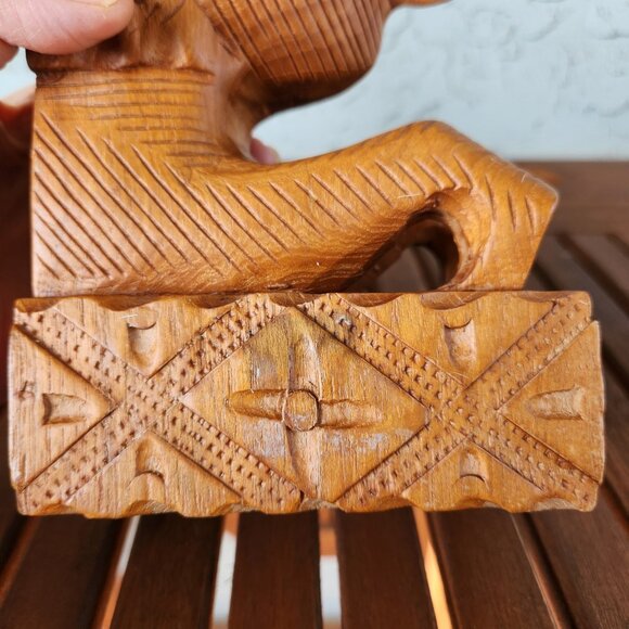 Vintage Hand-Carved Teak Elephant Bookends Pair – 10" Tall Wooden Decor Jungle - Picture 6 of 12